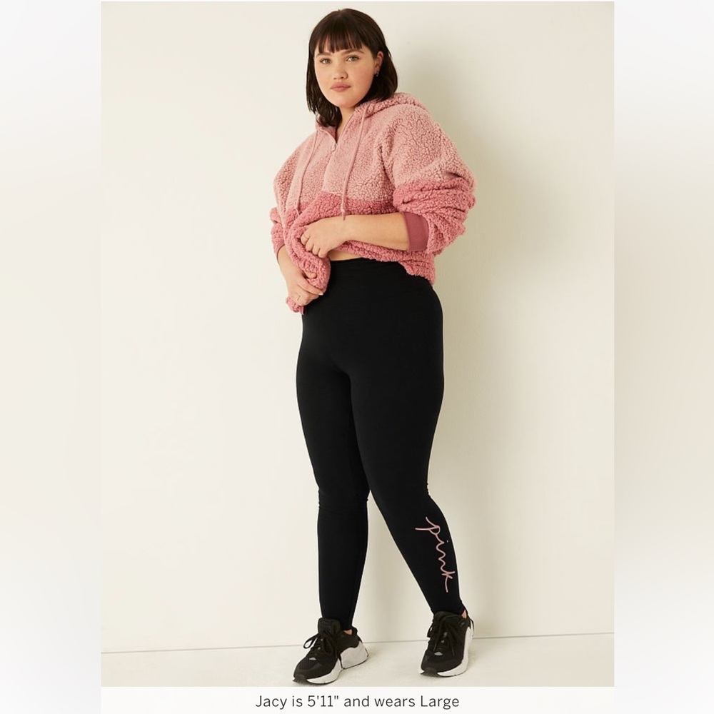 PINK Pure Black With Damsel Pink Script Leggings